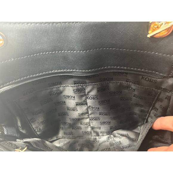 Michael Kors Jet Set Travel Large Leather Gold Chain Shoulder Tote Black Handbag - Picture 9 of 14